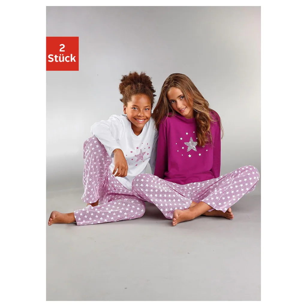 Petite Fleur Pyjama, (Set, 4 Tlg., 2 Stück), Modischer Sternendruck Auf Den Shirts Und Hosen 1 Petite Fleur Pyjama, (Set, 4 Tlg., 2 Stück), Modischer Sternendruck Auf Den Shirts Und Hosen