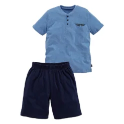 AUTHENTIC LE JOGGER Shorty, (2 Tlg., 1 Stück), Oberteil Mit Knopfleiste Und Logodruck Auf Der Brust