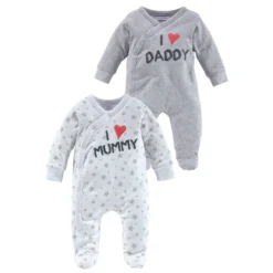 Klitzeklein Schlafoverall »I Love Mummy / I Love Daddy«, (Packung, 2 Tlg., 2er-Pack), Aus Bio-Baumwolle, Baby-Overalls