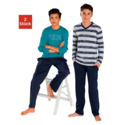 Le Jogger® Pyjama, (4 Tlg., 2 Stück), In Langer Form