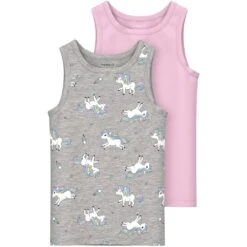 Name It Unterhemd »NMFTANK TOP 2P GREY MELANGE UNICORN NOOS«, (Packung, 2 St., 2er-Pack), Mit Einhorn Druck