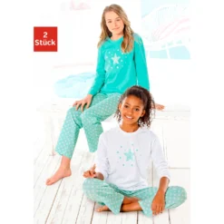 Petite Fleur Pyjama, (Set, 4 Tlg., 2 Stück), In Langer Form Mit Sternen Print
