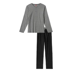 S.Oliver Pyjama, (2 Tlg., 1 Stück), Melange Oberteil Mit Knopfleiste -Angebote Bade Fein Store ced9dd67990356c06a62a0cda8ef2335